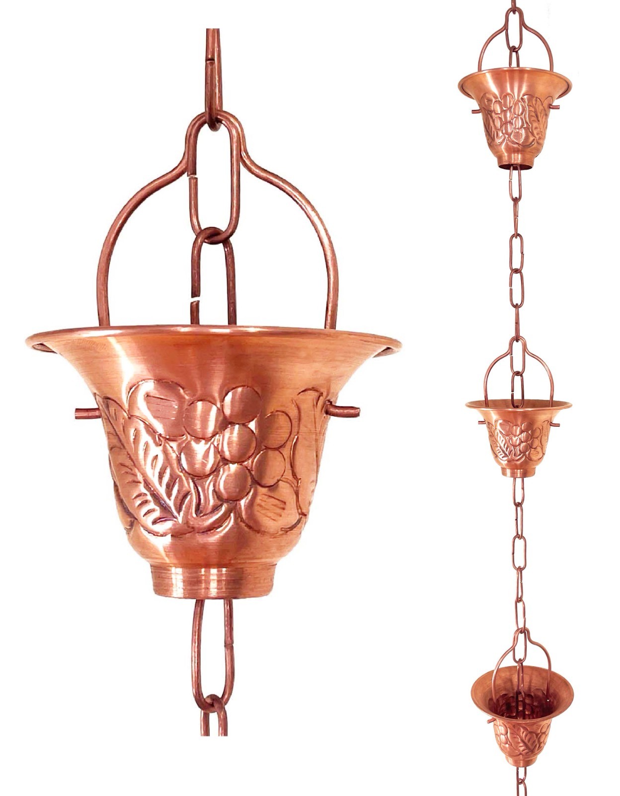 8.5 ft rain chain Pure Solid Copper Vinyard cups JAS8005C NEW gallery