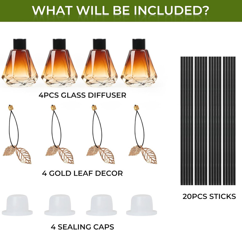 Reed Diffuser, 4Pcs Reed Diffuser Empty Bottles with 20Pcs Reed Diffuser Sticks, gallery