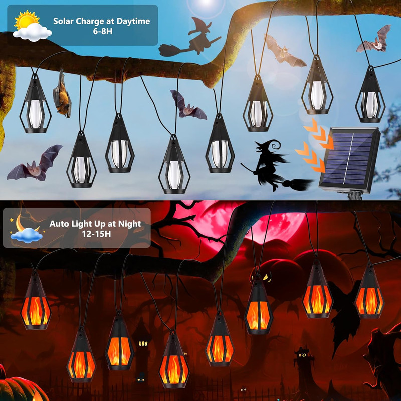 Solar String Lights for Outside, 21Ft Solar Gazebo Lights with 10 Flickering Fla gallery