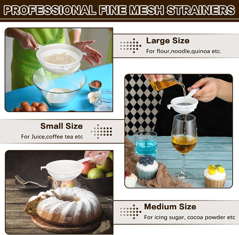 3 Pcs Plastic Nylon Mesh Strainer Colander with Handle Double Ear Fine Food Mesh gallery
