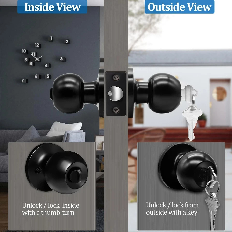 5 Backset Latch Keyed Entry Door Knob with Lock and Key, Standard Square gallery