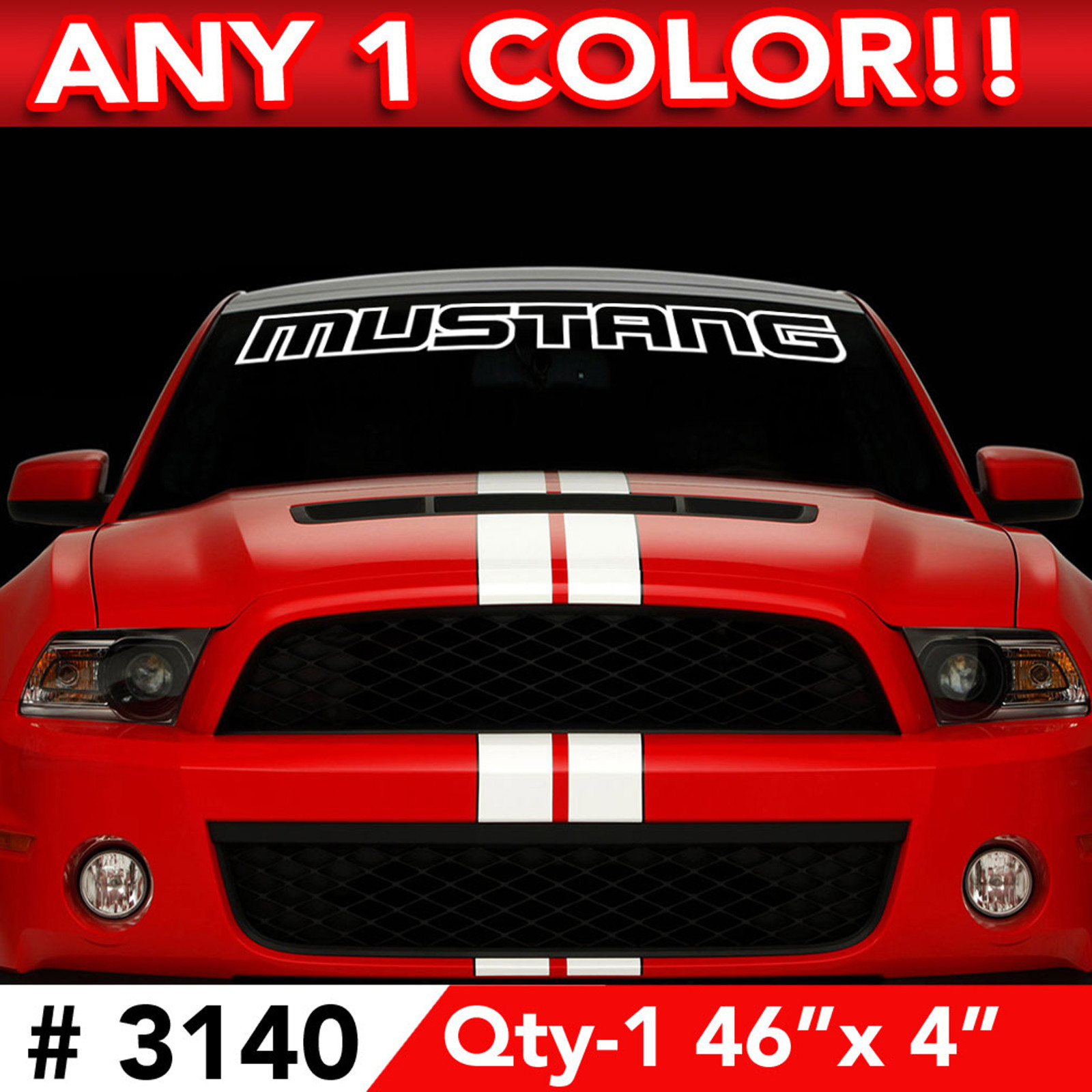 MUSTANG OUTLINE TEXT WINDSHIELD DECAL STICKER 46"w x 4" ANY 1 COLOR gallery