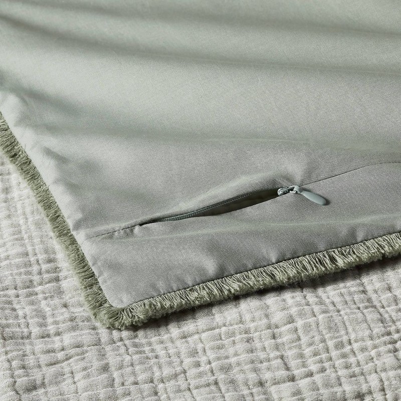 King Textured Chambray Cotton Comforter & Sham Set Sage Green - Casaluna gallery