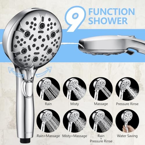 Shower Head with Handheld, 9-Setting High Pressure Shower head with Silver gallery