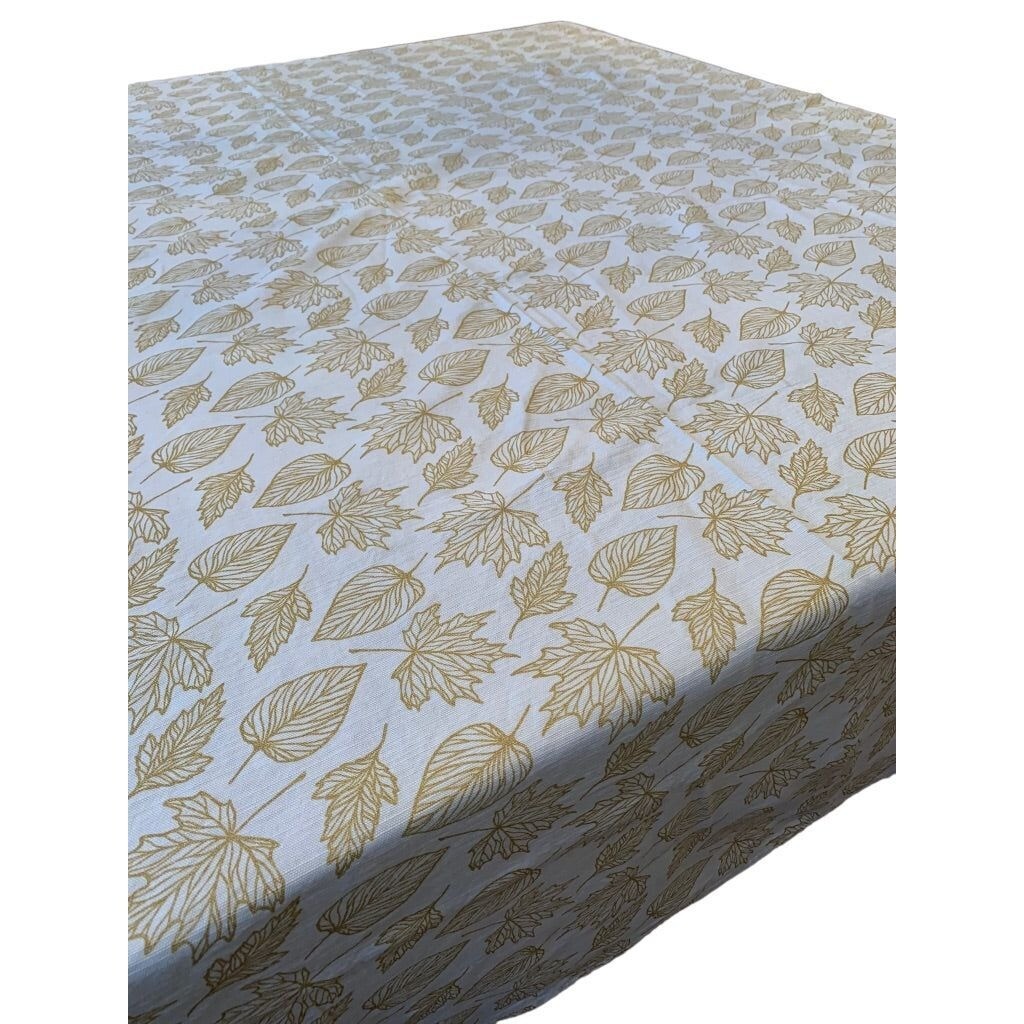 Rectangular Tablecloth Table Linen Cream with Gold Metallic Leaves 61" x 77" gallery