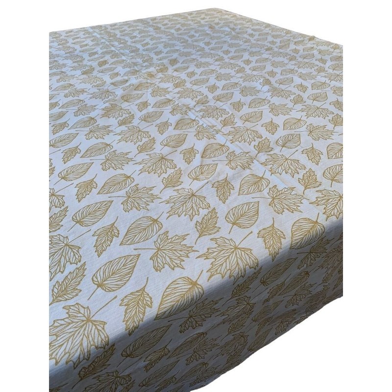 Rectangular Tablecloth Table Linen Cream with Gold Metallic Leaves 61" x 77" gallery