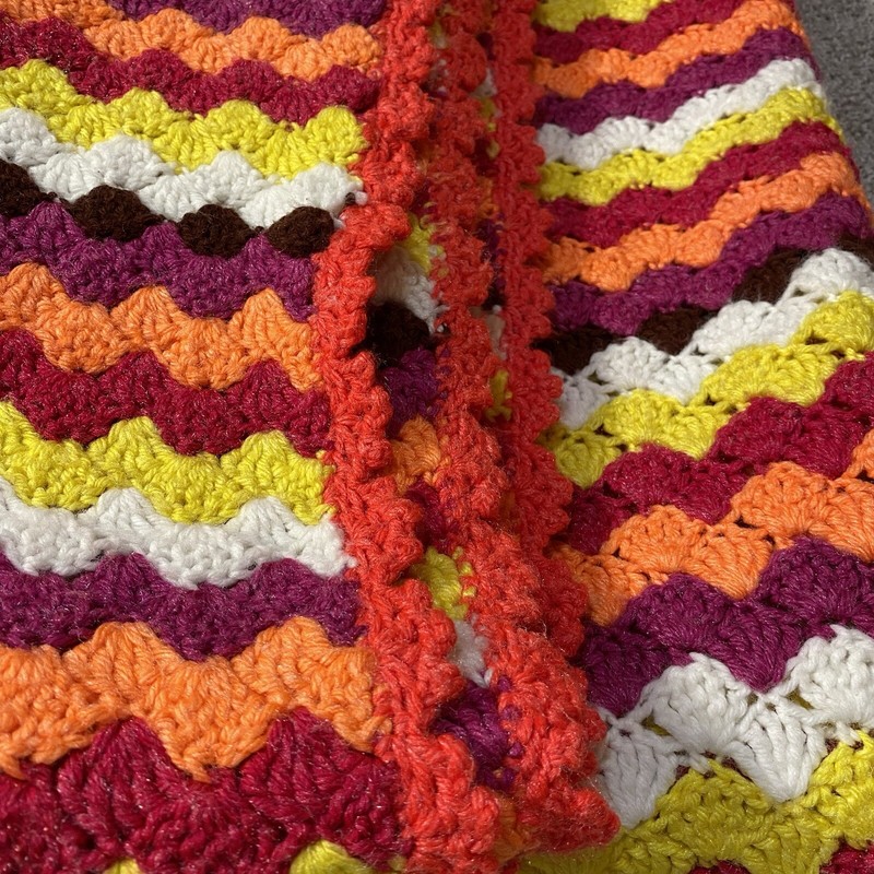 Queen Size Crocheted Blanket Bed Spread Orange Red Yellow Purple Brown gallery