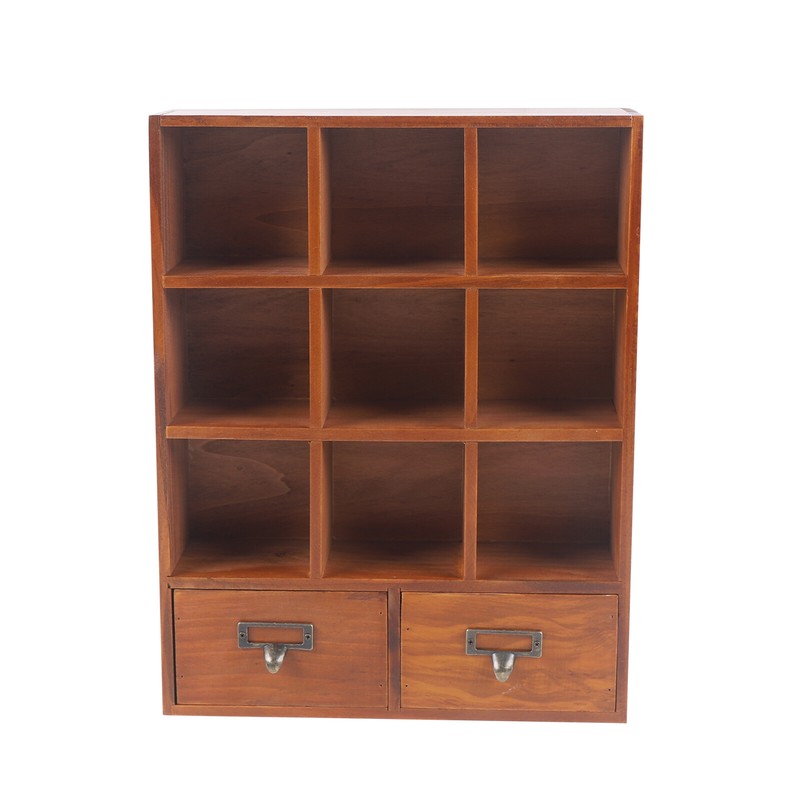 9-Cube 2 Drawers Pine Storage Organizer Display Cubby-style Shelf Brown gallery