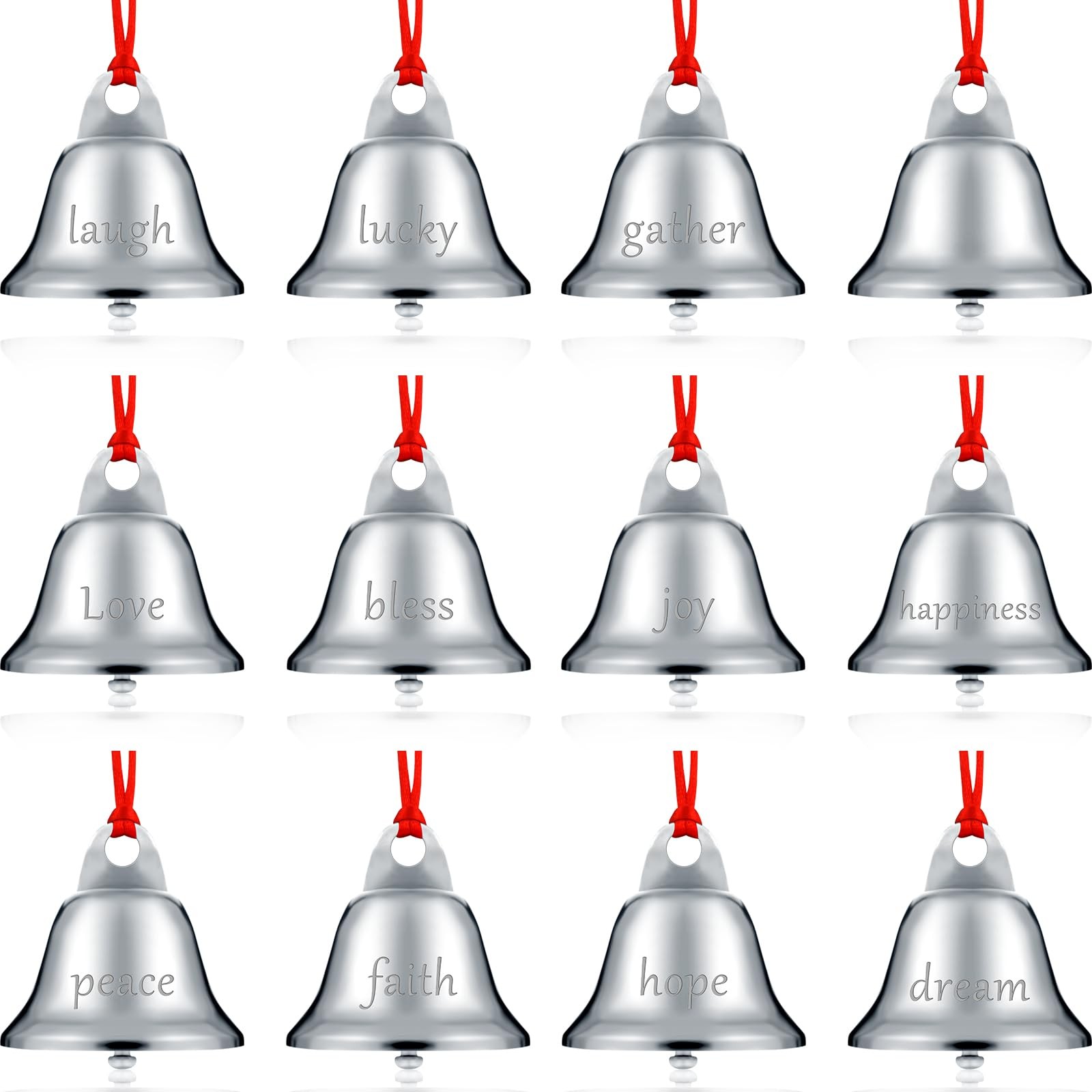 Sratte 24 Pack 1.5 Inch Christmas Bells Ornament Xmas Believe Jingle Silver gallery