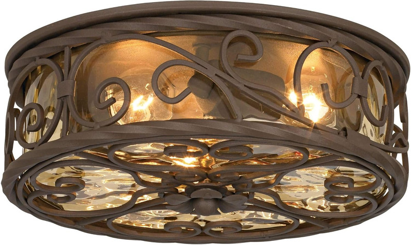 Rustic Dark Walnut Outdoor Ceiling Light Fixture with Water Glass 12 gallery