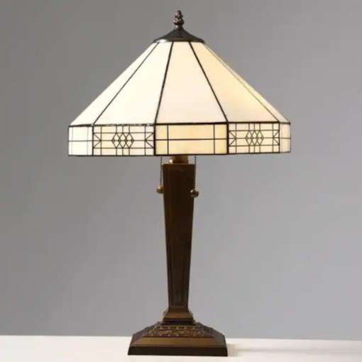 Soft White Tiffany Style 2-Light Stained Glass Table Lamp Accent Lamp 14x21in gallery