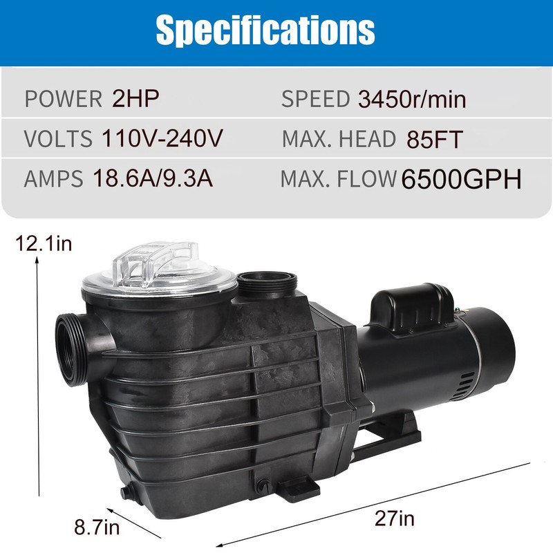 2HP 2" Thread NPT INGROUND Swimming POOL PUMP MOTOR 6500GPH 85FT Hmax 110-240V gallery