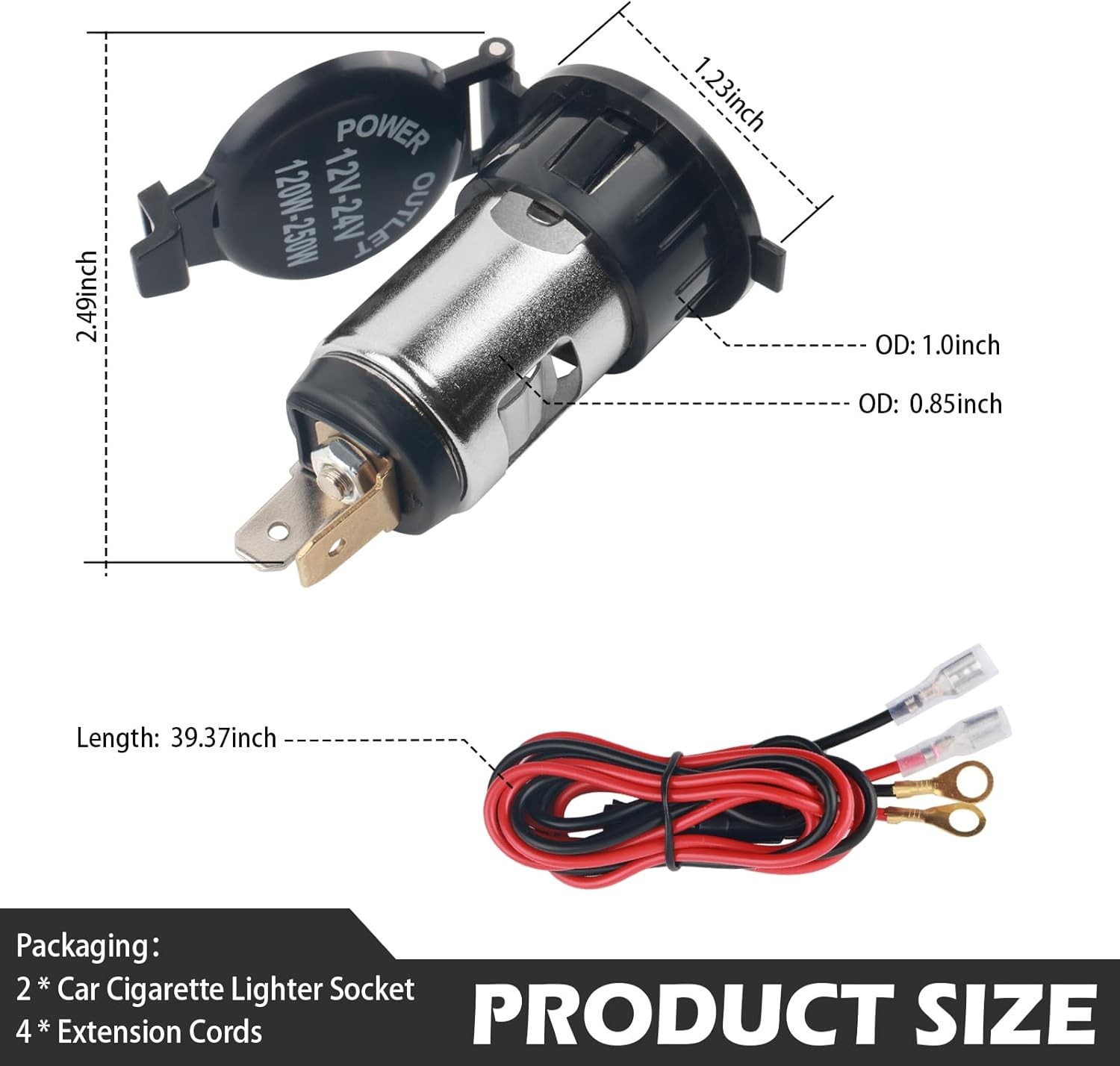 2PCS 12V/24V Cigarette Lighter Socket with ABS Cover and Extension Color: 2PCS gallery