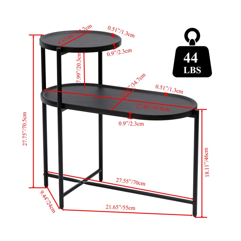 2 Tier End Table Metal MDF Side Table Accent Sofa Coffee Table Living Room Black gallery