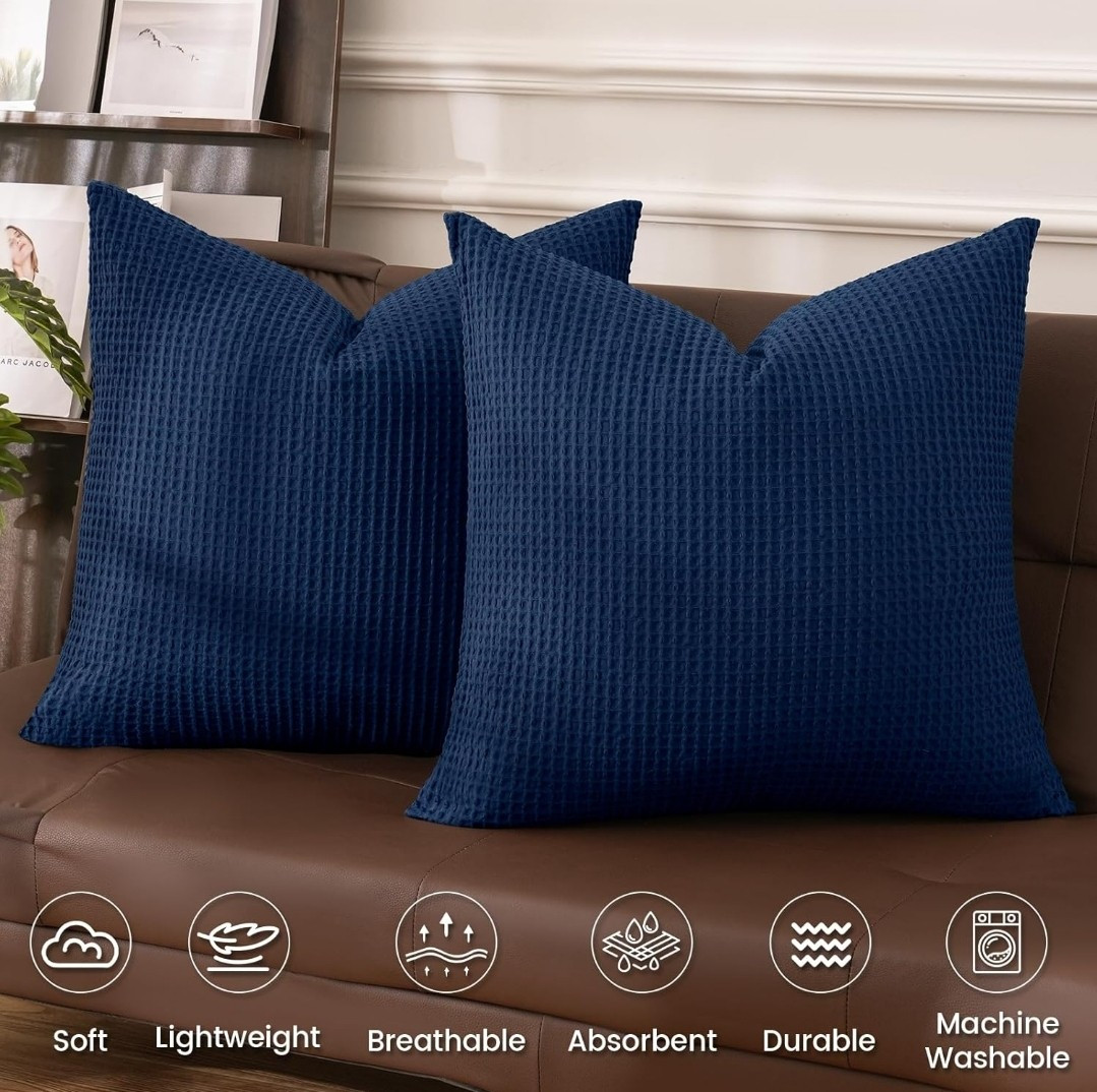 PHF 100% Cotton Waffle Weave Euro Shams 26" x 26", No Filling, 2 Pack Elegant... gallery