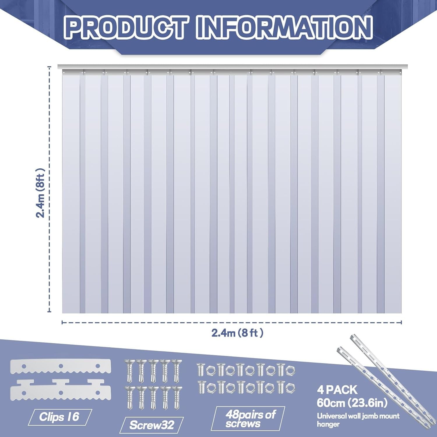 96 X 96 Inch PVC Strip Door Curtain Kit, Heavy Duty Waterproof Clear Door Curtai gallery