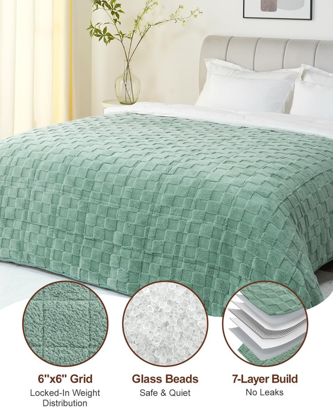 15 Lbs Weighted Blanket, Soft Dual-Sided Fleece, 60x80 Sage Green Checkerboard gallery