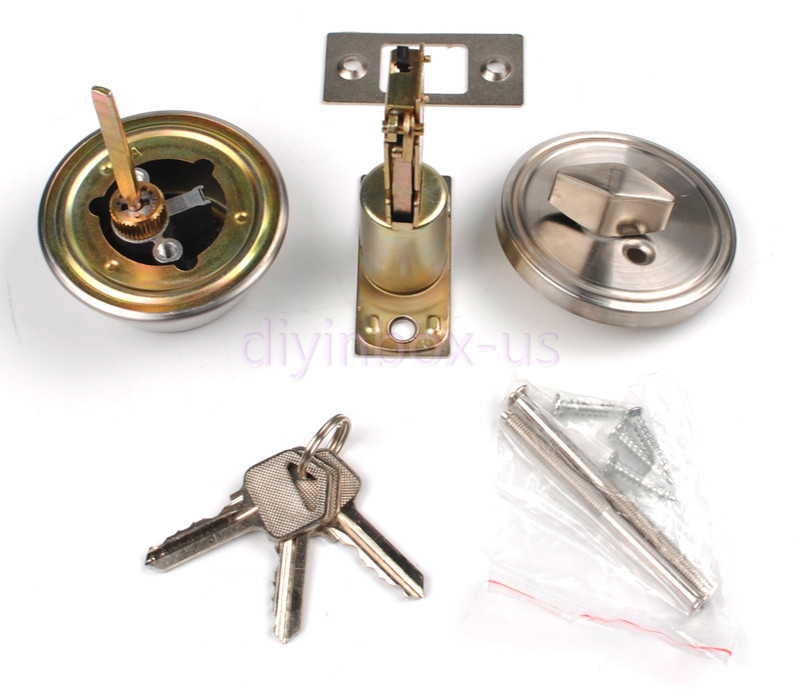 Silver Cylinder Deadbolt Door Lock Security Home Entry Handle Set with 3 keys gallery