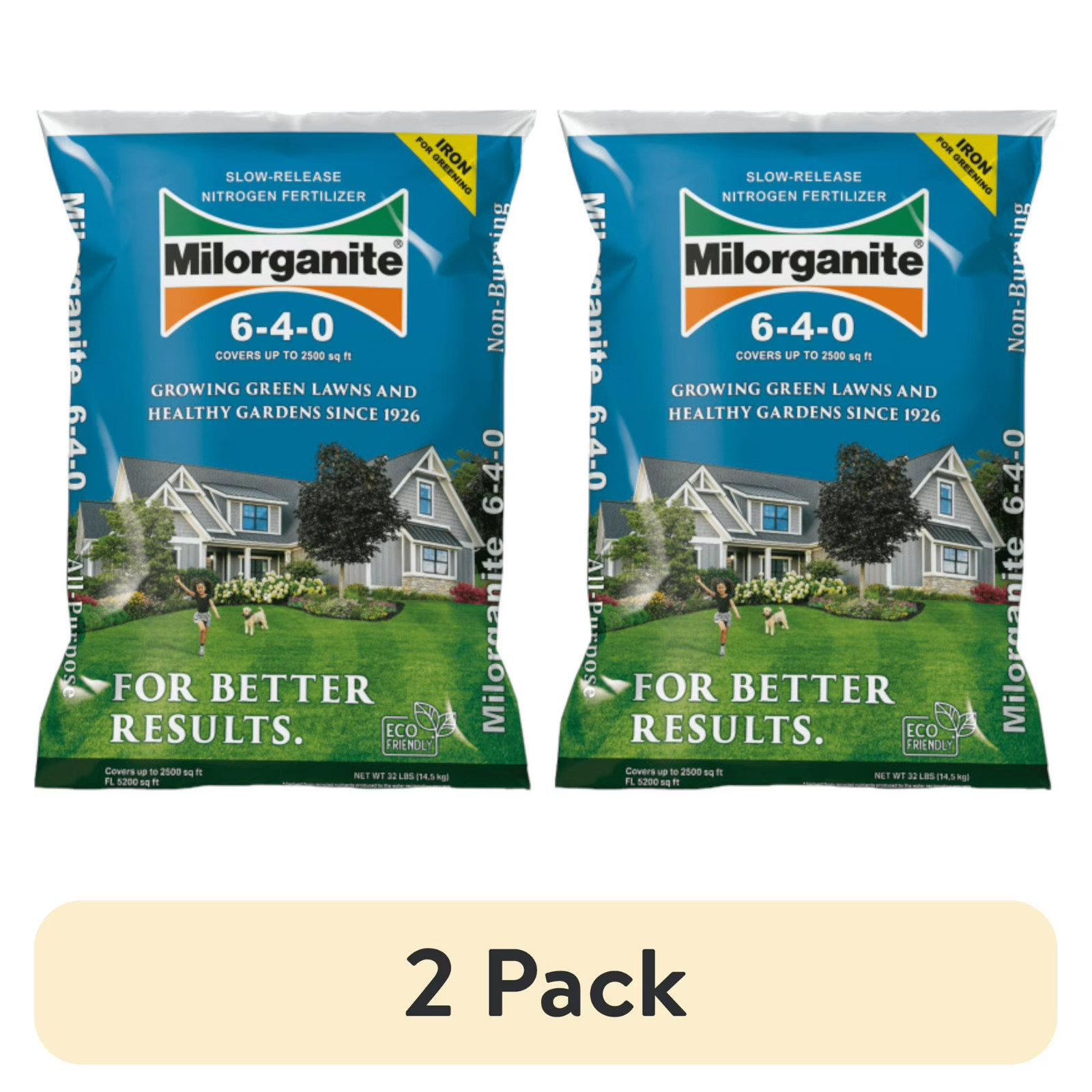 (2 pack) Milorganite Long Lasting All Purpose Lawn Food, 6-4-0 Fertilizer, 32 lb gallery