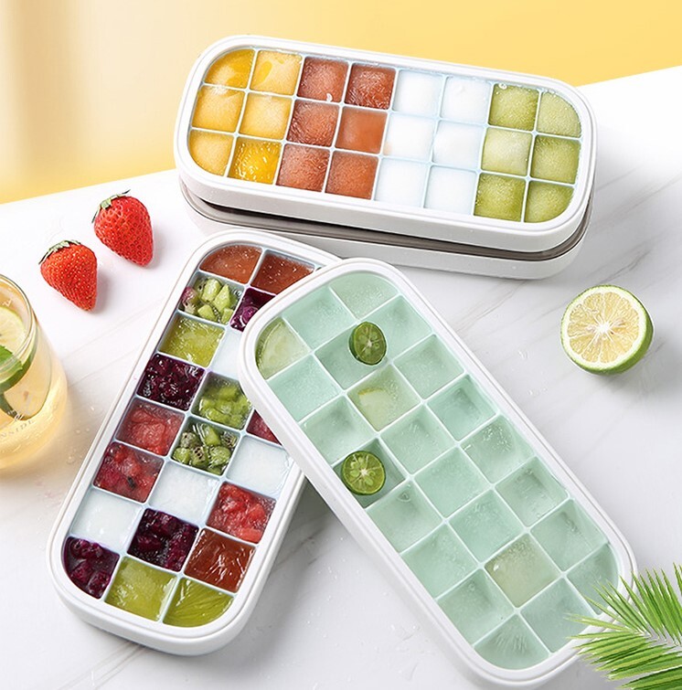 Ecoco Food Grade Silicone & Plastic 24 Grids Ice Cube Tray with Lid Blue New gallery