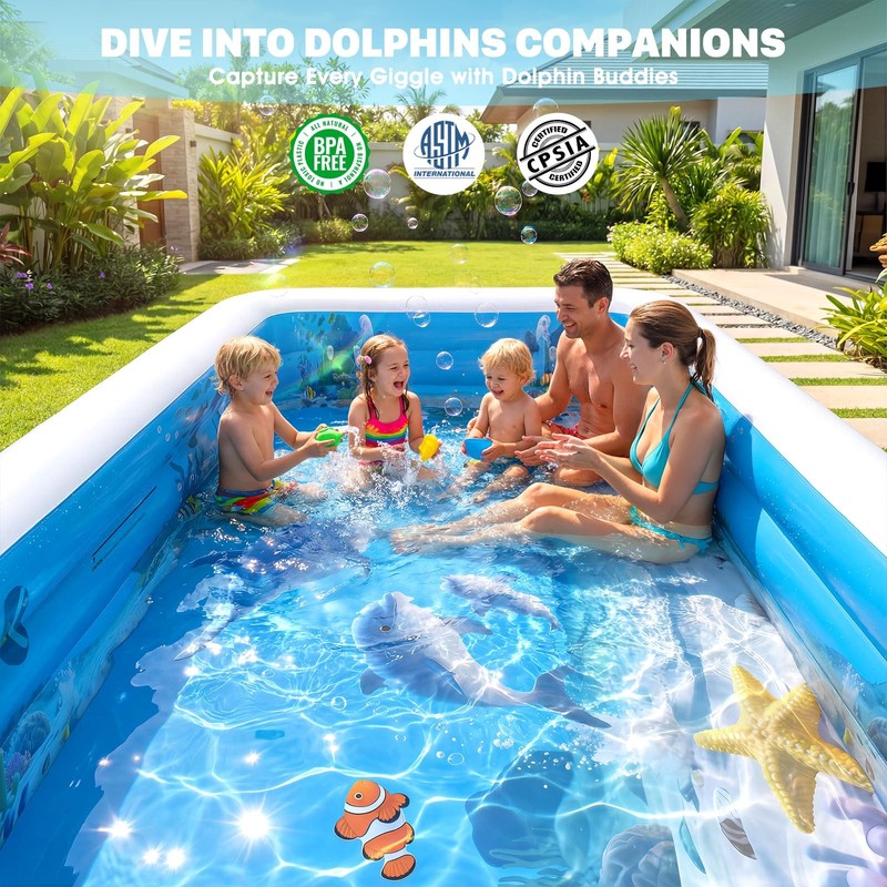 AixPool Extra Large Inflatable Pool with Lights,Upgraded 119x72x19IN, White gallery