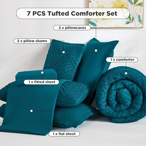 Super King Comforter Set - 7 Pieces Bed in a Bag Super King (120"x120") Teal gallery
