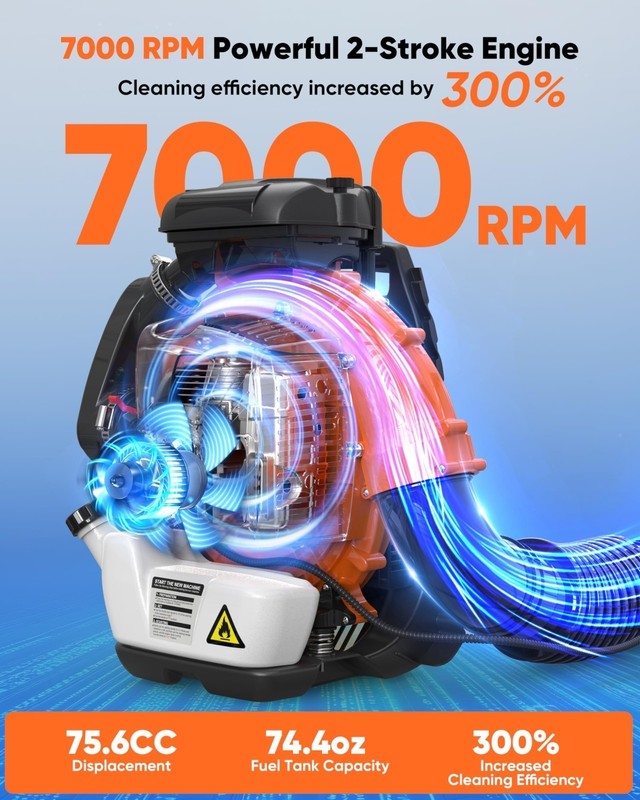 Leaf Blower 75.6cc 2-Stroke Backpack Gas Powered Leaf Blower 847CFM 236 MPH gallery
