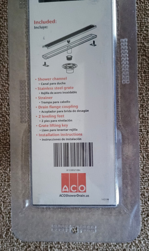 ACO 27in Linear Shower Drain A-Plus Square Grate Matte Black 2-3/4" X 27" Sealed gallery