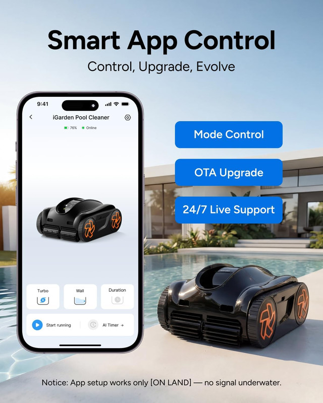 Cordless robotic pool cleaner with smart navigation for complete pool cleaning!! gallery