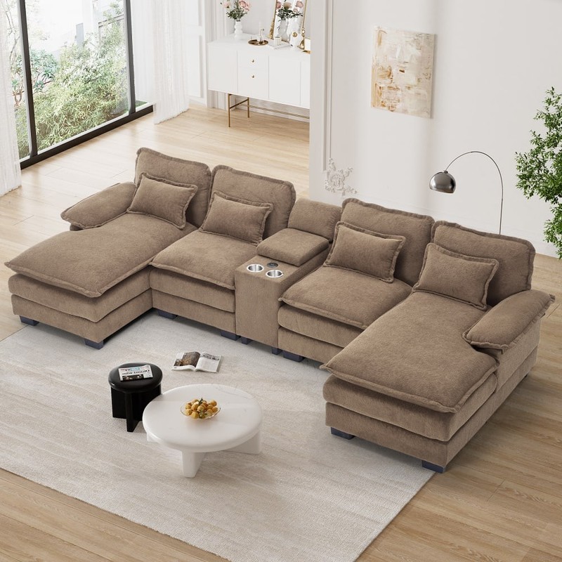 133" U Shaped Cloud Sectional Sofa Extra Deep with Fluffy Double Chaise Lounge gallery