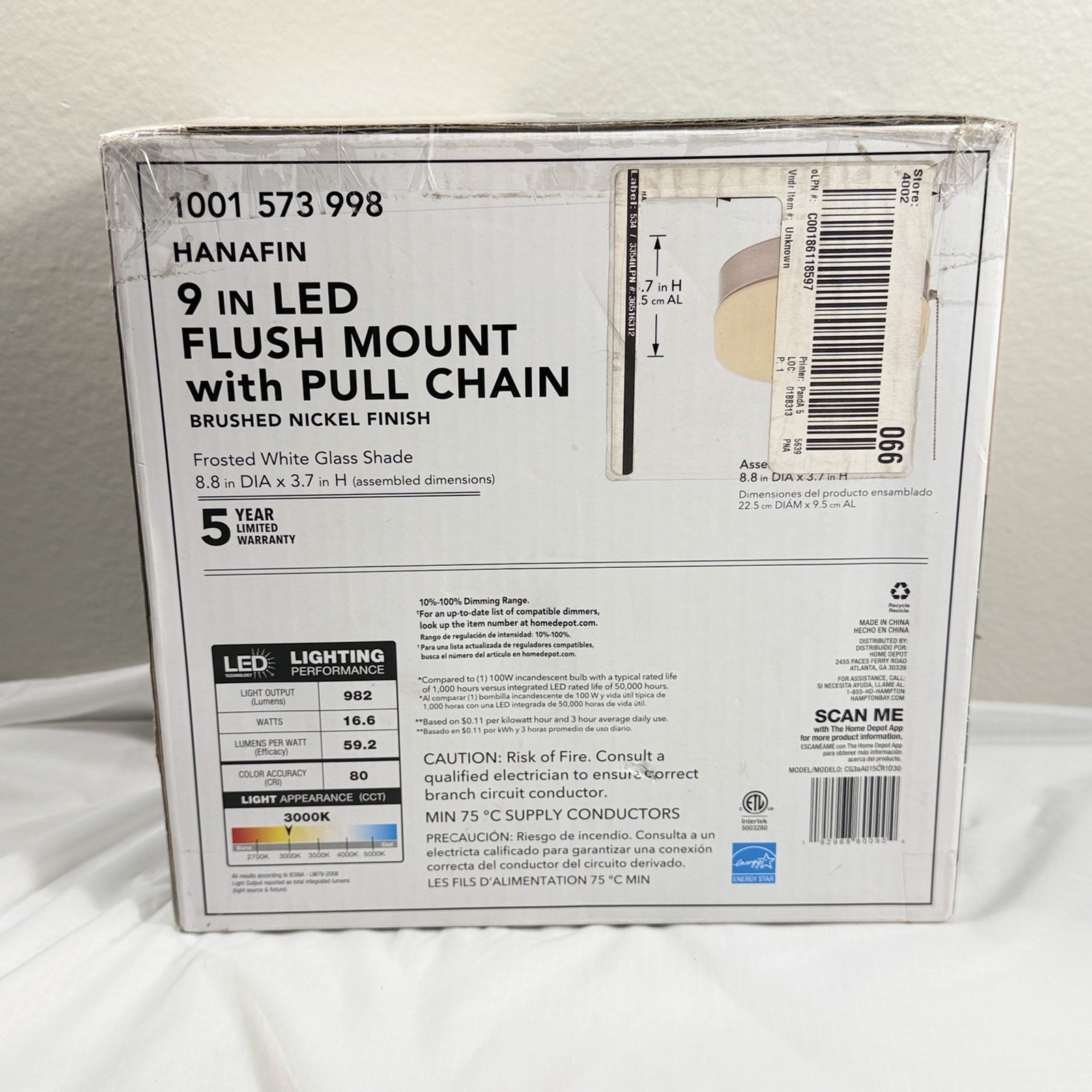 Hanafin 9in. Light Nickel LED Flush Mount with Glass Shade and Pull Chain gallery