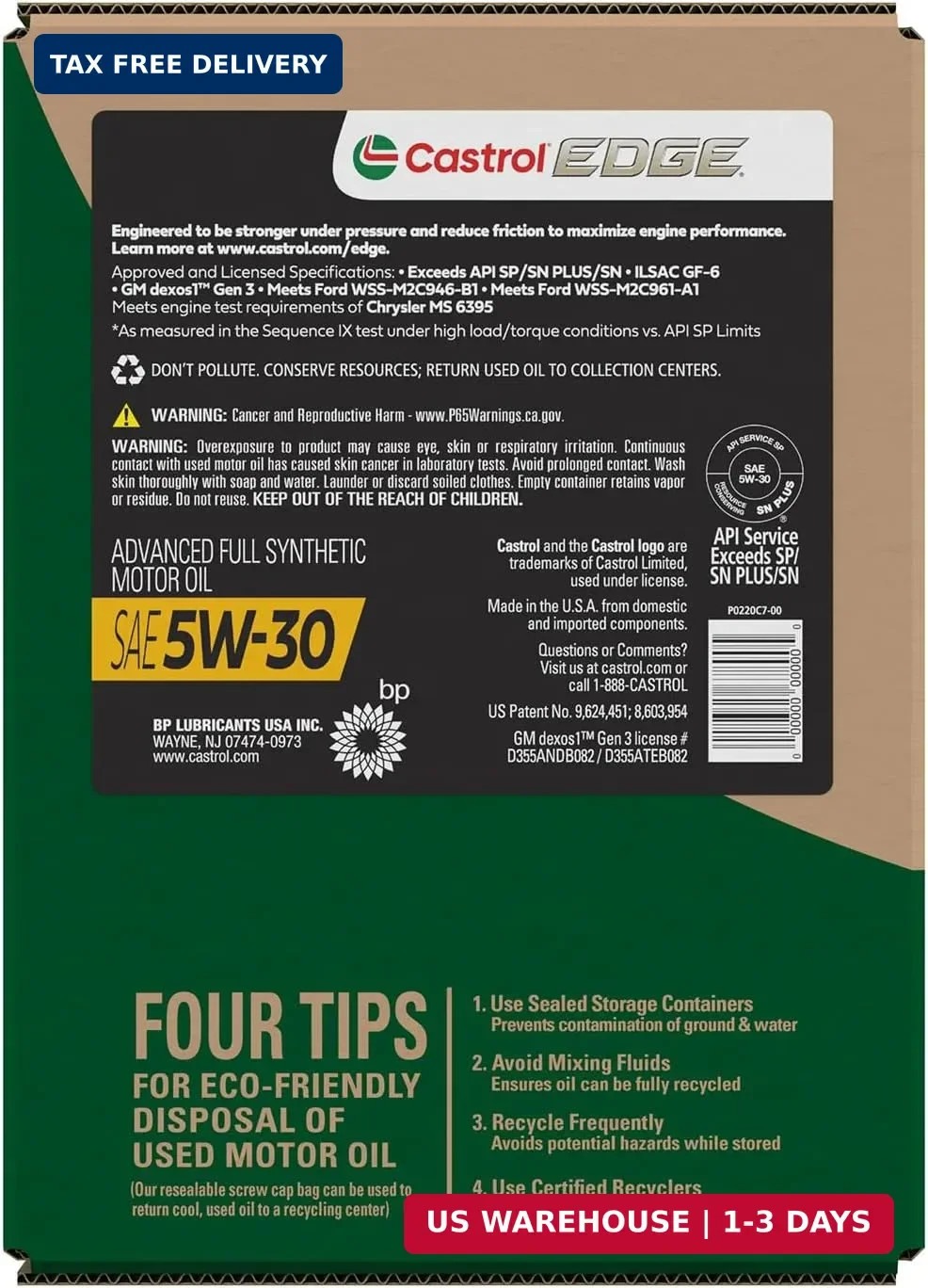 Castrol EDGE 5W-30 Advanced Full Synthetic Motor Oil, 5 Quarts, Eco Pack gallery
