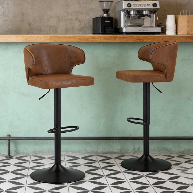 Adjustable Swivel Bar Stool with Backrest, Brown Suede, Set of 2 gallery