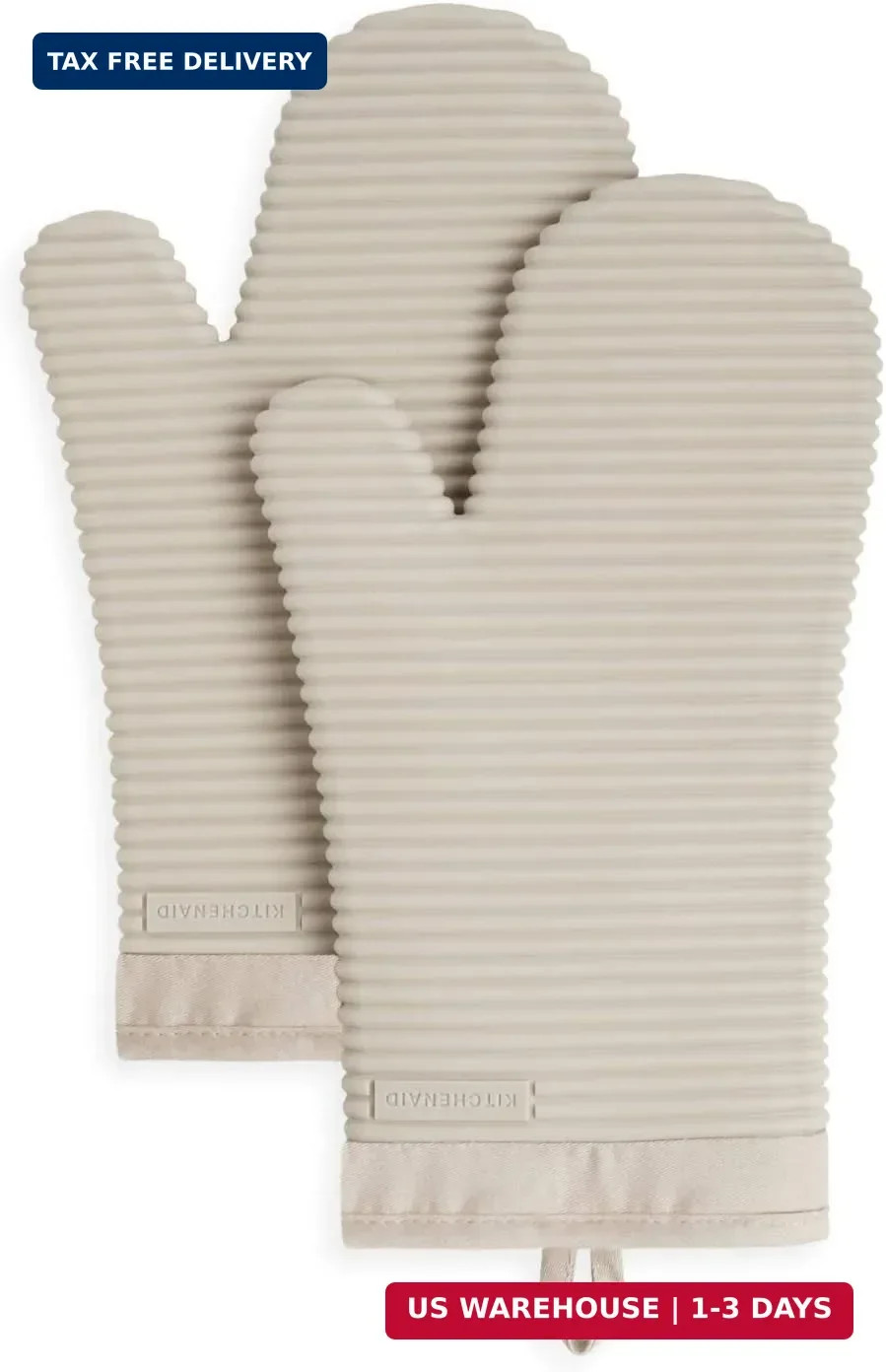 KITCHENAID Ribbed Soft Silicone Oven Mitt 2-Pack Set, 7.5"x13", Milkshake gallery