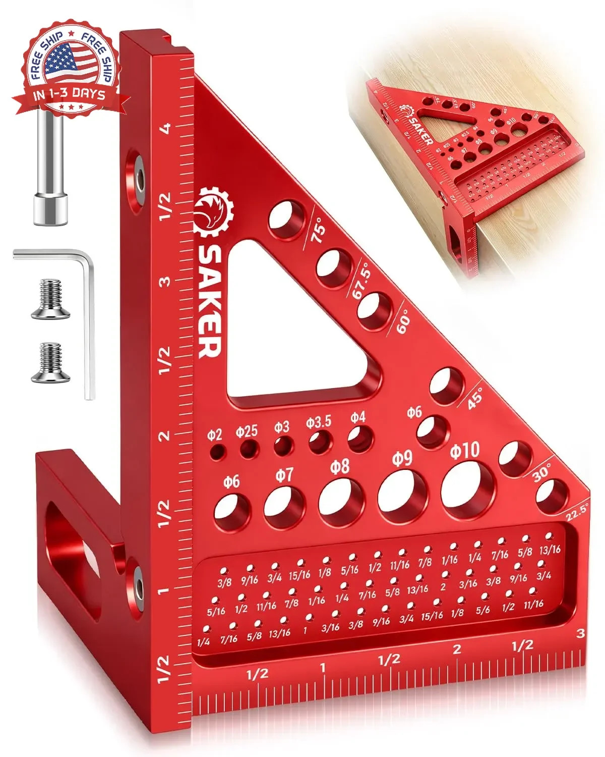 Saker 3D Multi-Angle Measuring Square Ruler, Aluminum Alloy Carpenter Square, 0- gallery