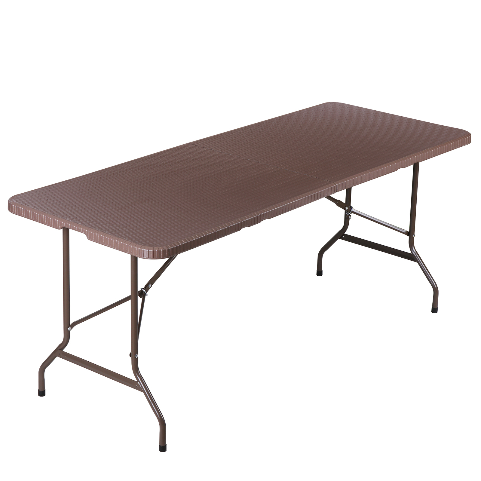 6FT Plastic Folding Table Portable Fold-in-Half Picnic Table with Handle Brown gallery