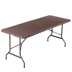 6FT Plastic Folding Table Portable Fold-in-Half Picnic Table with Handle Brown