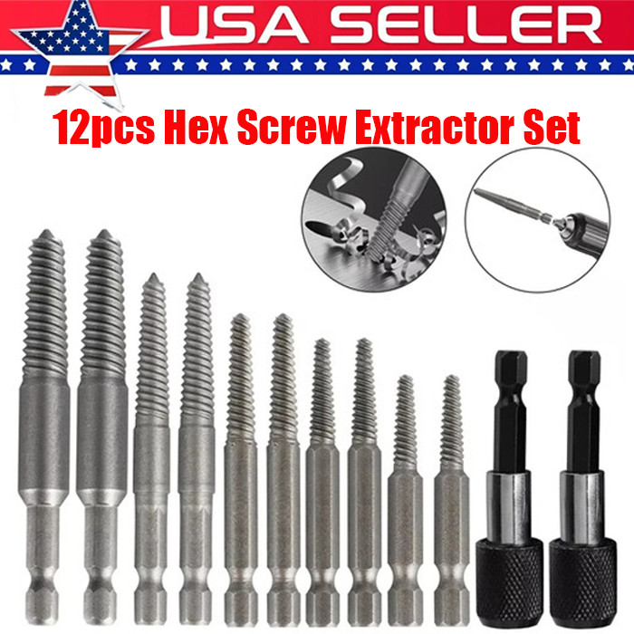 12Pcs Stud Screw Extractor Remover 1/4 Inch Hex Shank Damaged Bolt Easy Out Tool gallery
