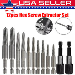 12Pcs Stud Screw Extractor Remover 1/4 Inch Hex Shank Damaged Bolt Easy Out Tool