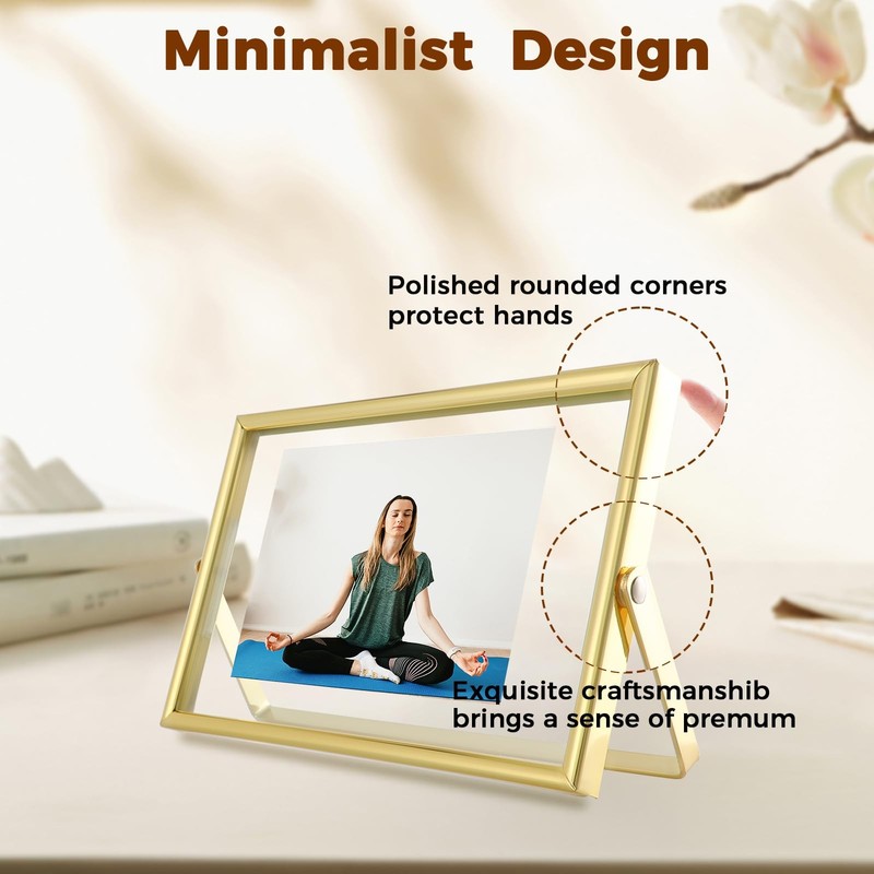 Gold Floating Frame 4x6 Inch Horizontal Fits 1x2/2x3/3x5 Picture Tabletop gallery