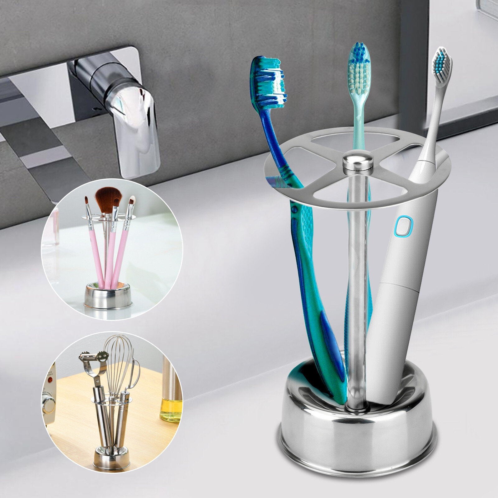 Stainless Steel Toothbrush Holder Toothpaste Stand Rack Bathroom Kitchen 4 Slots gallery