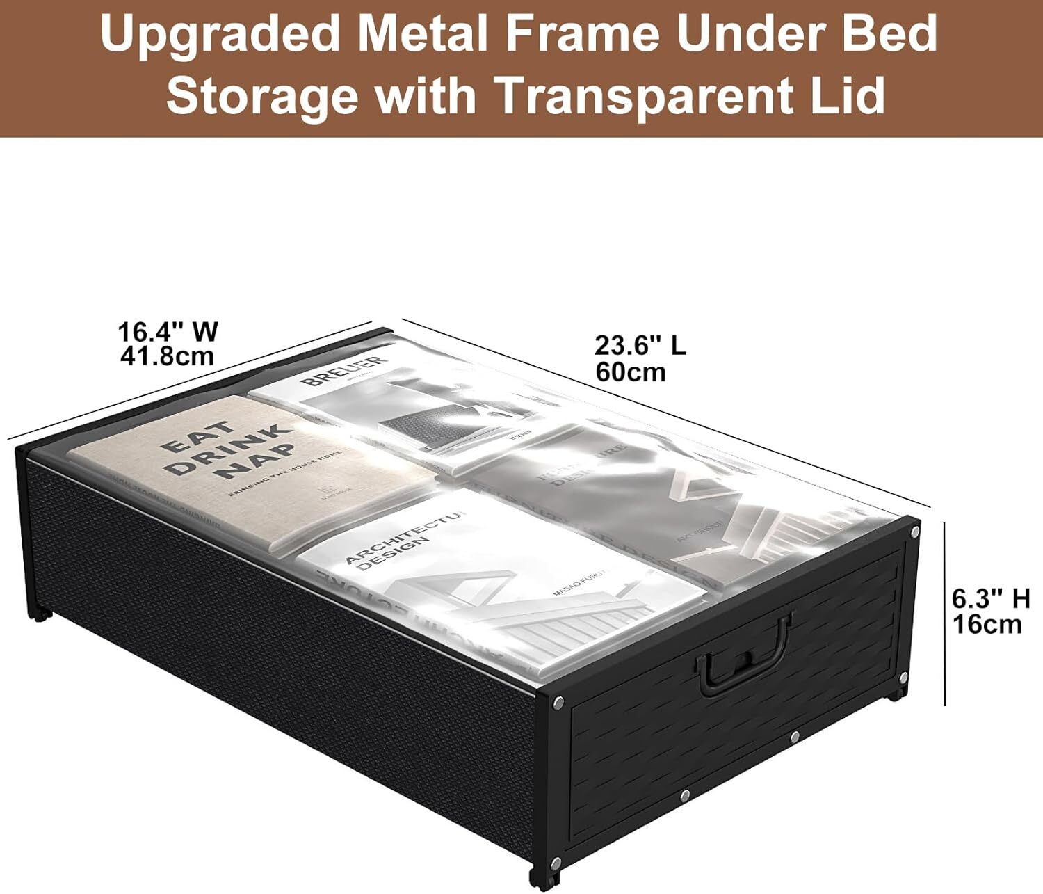 2PCS Metal Under Bed Storage Containers w/Wheels Under Bed Shoe Storage with Lid gallery