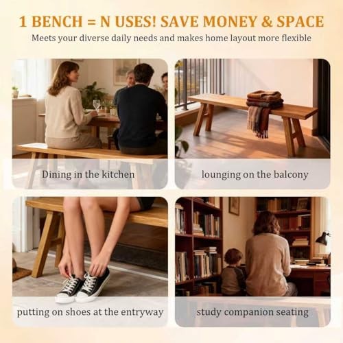 Solid Wood Entryway Bench - 39.3" Rustic Farmhouse 39.3*10.2*17.7in/100*26*45cm gallery