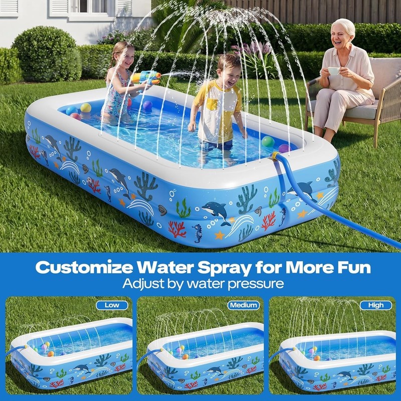 Inflatable Kiddie Pool Sprinkler Splash Pool Soft Bottom Baby Toddler Blue gallery