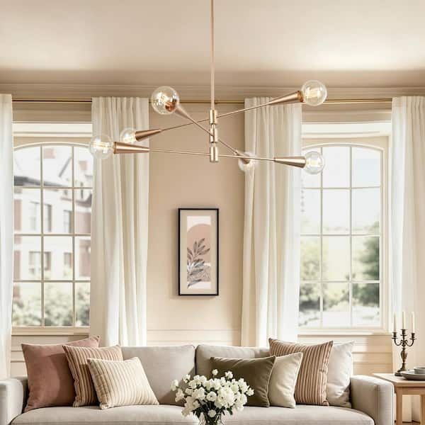 Uolfin Transitional 31 in. Modern Sputnik 6-Light Brass Gold Tiered Chandelier gallery