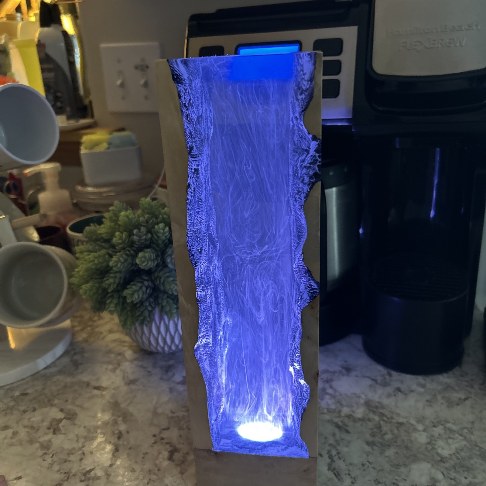Handmade Live Edge Wood Epoxy Resin LED Lamp Smoky Effect USB Mood Light gallery