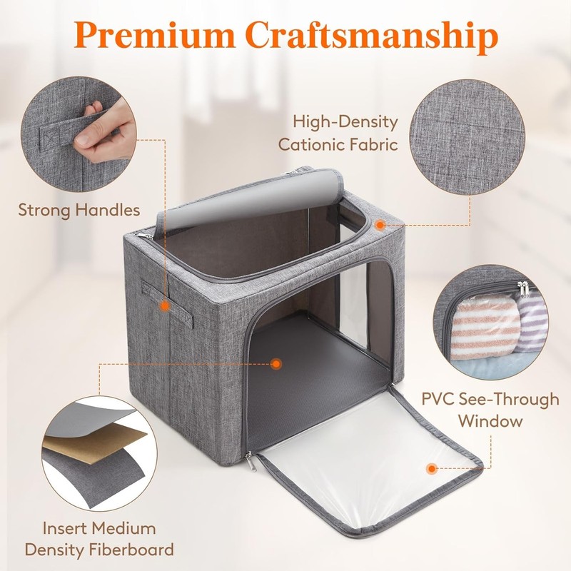 Stackable organiser with metal frame, cloth organiser with clear window and zip gallery