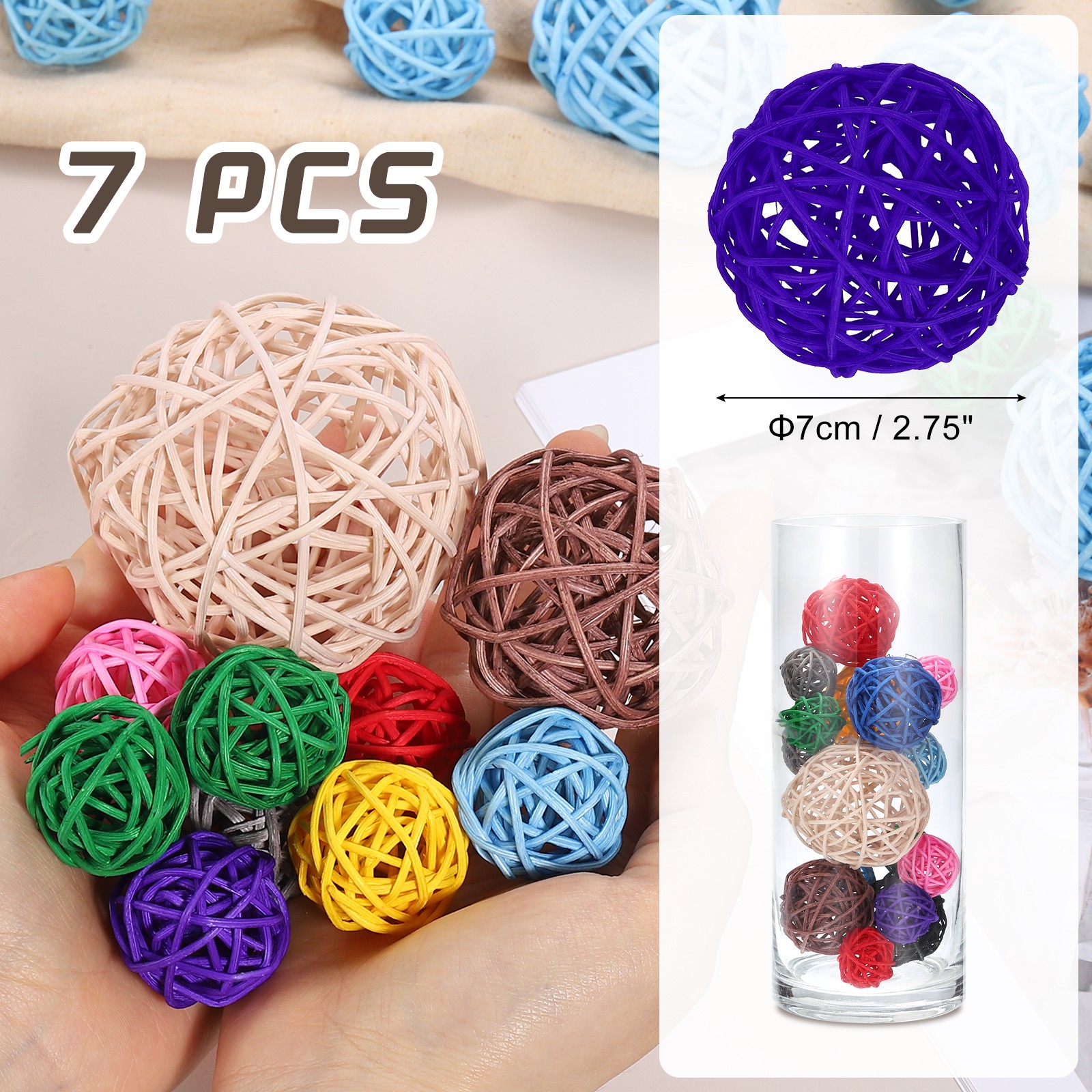7Pcs Wicker Rattan Balls, 2.75 in Dia Rattan Decorative Balls, Purple gallery