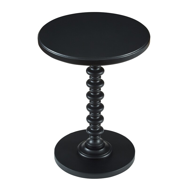 Pemberly Row Farmhouse Round Spindle Wood Accent Table in Black gallery