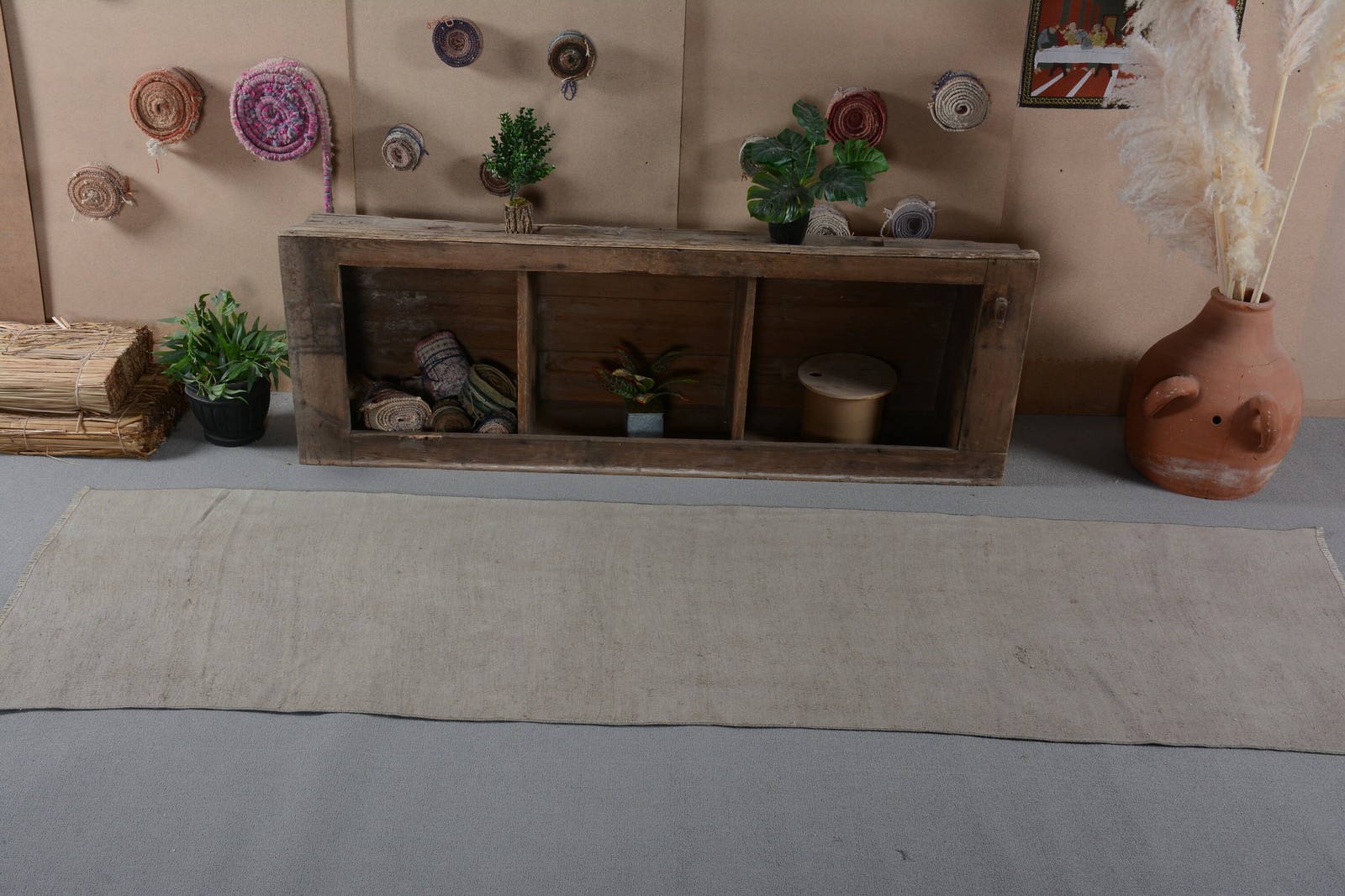 Vintage Turkish Rug, Runner 2,8x9,9 ft (85x301 cm) Rug, Gray Patchwork Wool Rug gallery